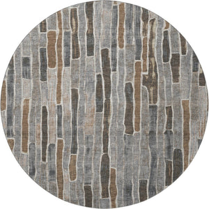 HomeRoots 8' X 8' Versatile Pewter Gray & Silver Striped Washable Round Rug with UV Protection & Non-Slip Backing 692877