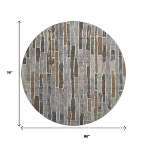 HomeRoots 8' X 8' Versatile Pewter Gray & Silver Striped Washable Round Rug with UV Protection & Non-Slip Backing 692877