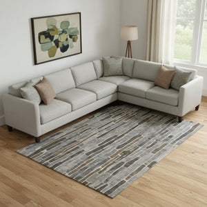 HomeRoots 9' Stylish Pewter Gray & Silver Striped Washable Area Rug - UV Protected, Stain-Resistant, Durable Design 692879
