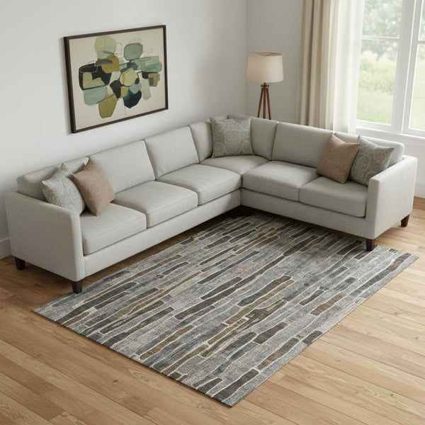 HomeRoots 9' Stylish Pewter Gray & Silver Striped Washable Area Rug - UV Protected, Stain-Resistant, Durable Design 692879