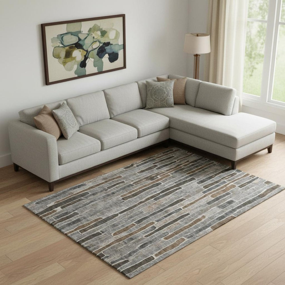 HomeRoots 10' X 14' Stylish Pewter Gray & Silver Striped Washable Area Rug with UV Protection for Homes 692880