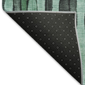 HomeRoots 8' X 8' Sage Gray & Teal Striped Washable Round Rug - UV Protected, Durable & Stain Resistant Design 692883