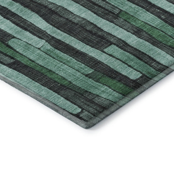 HomeRoots 8' X 8' Sage Gray & Teal Striped Washable Round Rug - UV Protected, Durable & Stain Resistant Design 692883