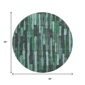 HomeRoots 8' X 8' Sage Gray & Teal Striped Washable Round Rug - UV Protected, Durable & Stain Resistant Design 692883