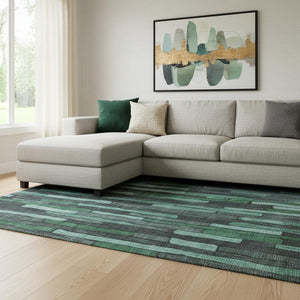 HomeRoots 8' Sage Gray and Teal Striped Area Rug - Durable, Washable, UV-Protected for Homes with Kids & Pets 692884