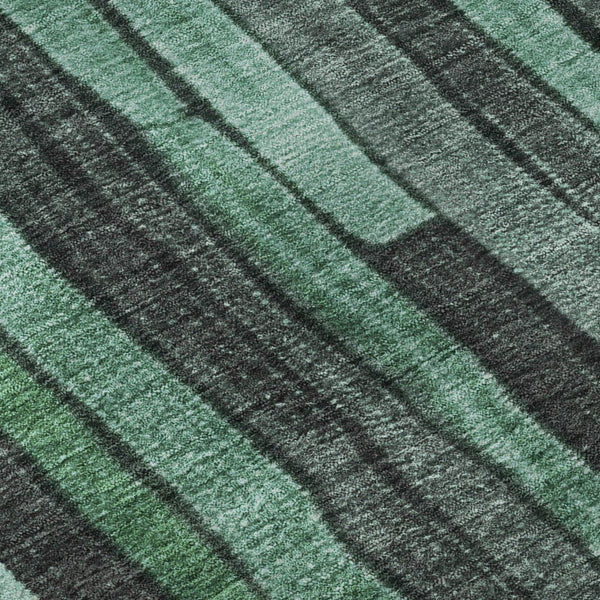 HomeRoots 9' Sage Gray and Teal Striped Washable Area Rug – Durable, Stain-Resistant, UV Protected for Homes 692885