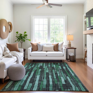 HomeRoots 9' Sage Gray and Teal Striped Washable Area Rug – Durable, Stain-Resistant, UV Protected for Homes 692885