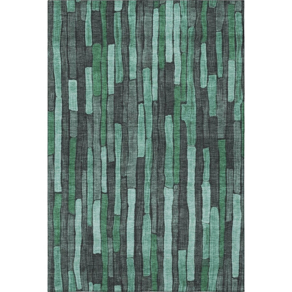 HomeRoots 10' Sage Gray and Teal Striped Washable Area Rug with UV Protection for Stylish, Durable Living Spaces 692886
