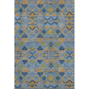 HomeRoots 8' Stylish Denim Blue, Peach & Green Geometric Washable Area Rug - UV Protected & Durable Design 692890