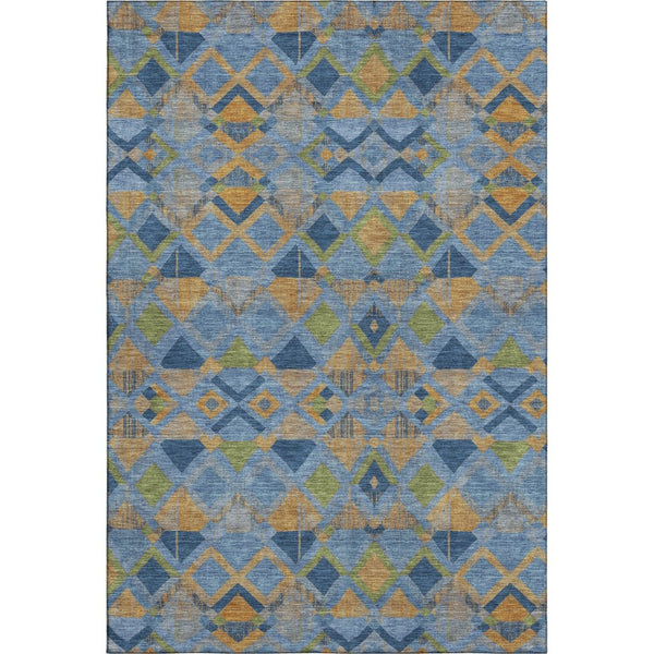 HomeRoots 8' Stylish Denim Blue, Peach & Green Geometric Washable Area Rug - UV Protected & Durable Design 692890