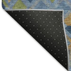 HomeRoots 8' Stylish Denim Blue, Peach & Green Geometric Washable Area Rug - UV Protected & Durable Design 692890