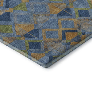 HomeRoots 8' Stylish Denim Blue, Peach & Green Geometric Washable Area Rug - UV Protected & Durable Design 692890