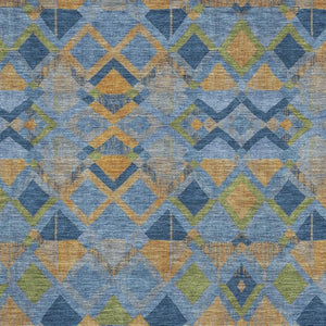 HomeRoots 8' Stylish Denim Blue, Peach & Green Geometric Washable Area Rug - UV Protected & Durable Design 692890