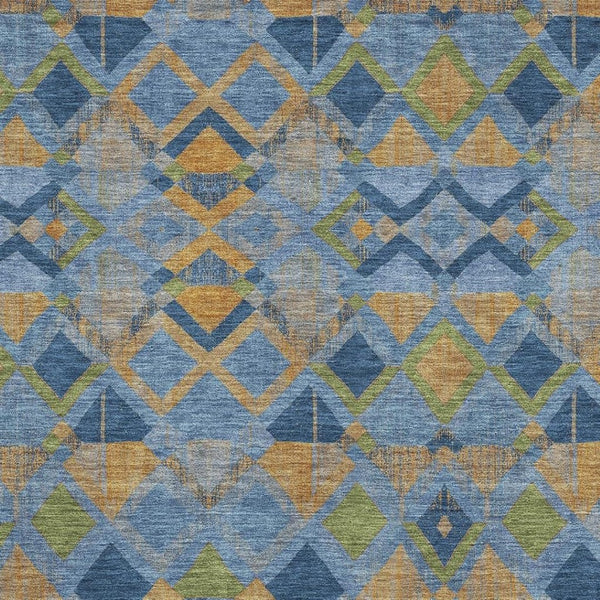 HomeRoots 8' Stylish Denim Blue, Peach & Green Geometric Washable Area Rug - UV Protected & Durable Design 692890