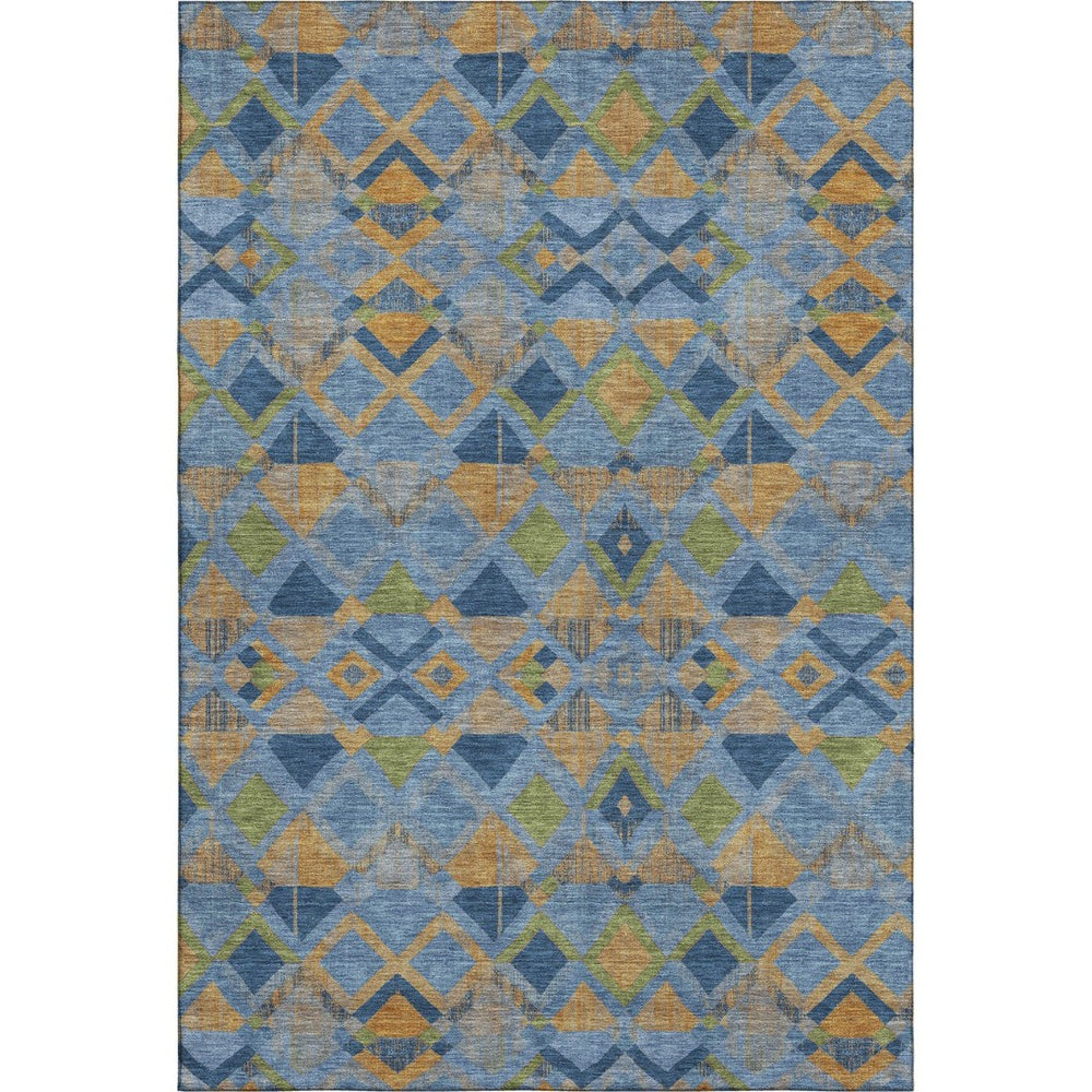 HomeRoots 9' Geometric Washable Area Rug in Denim Blue, Peach & Green - UV Protected, Stain Resistant & Durable 692891
