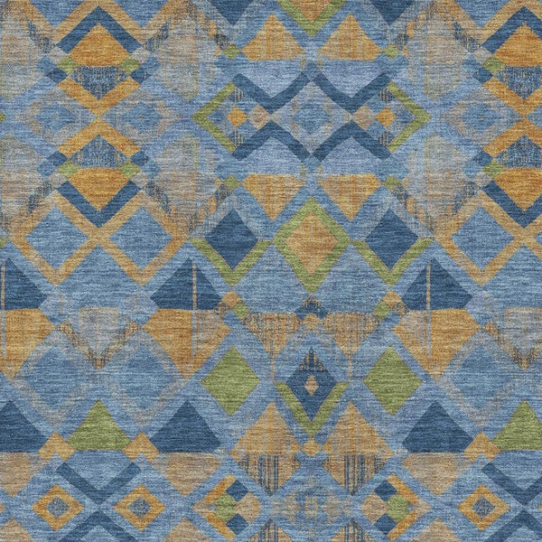 HomeRoots 9' Geometric Washable Area Rug in Denim Blue, Peach & Green - UV Protected, Stain Resistant & Durable 692891