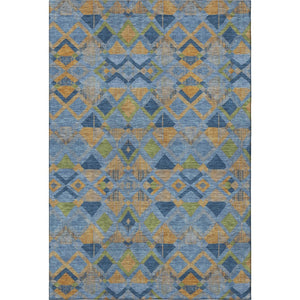 HomeRoots 10' X 14' Denim Blue Geometric Area Rug - Washable, UV-Protected, Modern Design for High Traffic Spaces 692892