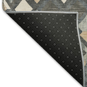 HomeRoots 5' X 8' Stylish Graphite Peach Ivory Geometric Washable Area Rug with UV Protection & Non-Slip Backing 692894