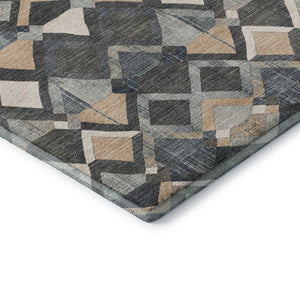 HomeRoots 5' X 8' Stylish Graphite Peach Ivory Geometric Washable Area Rug with UV Protection & Non-Slip Backing 692894