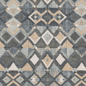 HomeRoots 5' X 8' Stylish Graphite Peach Ivory Geometric Washable Area Rug with UV Protection & Non-Slip Backing 692894