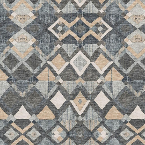 HomeRoots 5' X 8' Stylish Graphite Peach Ivory Geometric Washable Area Rug with UV Protection & Non-Slip Backing 692894