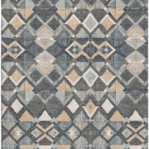 HomeRoots 5' X 8' Stylish Graphite Peach Ivory Geometric Washable Area Rug with UV Protection & Non-Slip Backing 692894