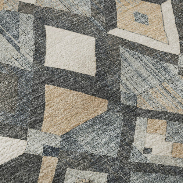 HomeRoots 8' X 8' Stylish Graphite Peach Ivory Geometric Washable Round Rug with UV Protection & Non-Slip Backing 692895