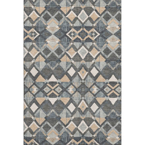 HomeRoots 8' Contemporary Geometric Area Rug in Graphite, Peach & Ivory - Washable, UV Protected & Durable! 692896