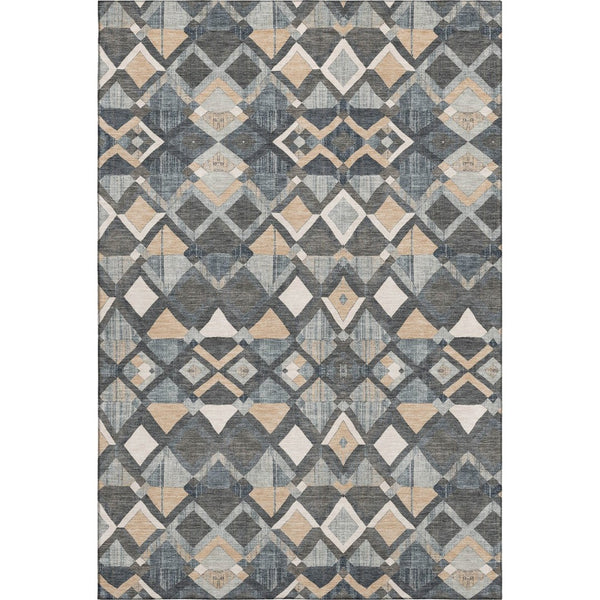 HomeRoots 8' Contemporary Geometric Area Rug in Graphite, Peach & Ivory - Washable, UV Protected & Durable! 692896