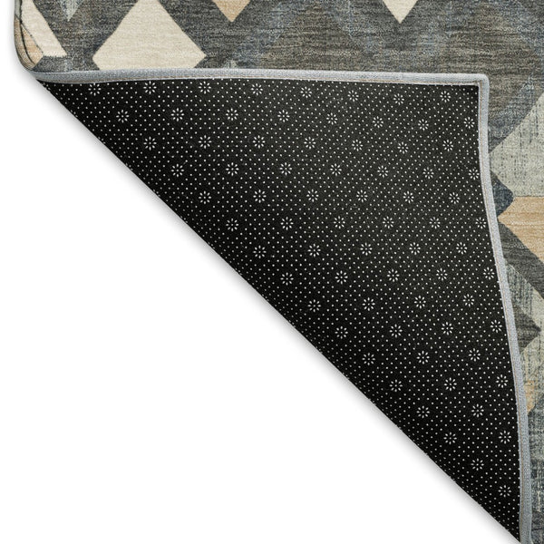 HomeRoots 8' Contemporary Geometric Area Rug in Graphite, Peach & Ivory - Washable, UV Protected & Durable! 692896