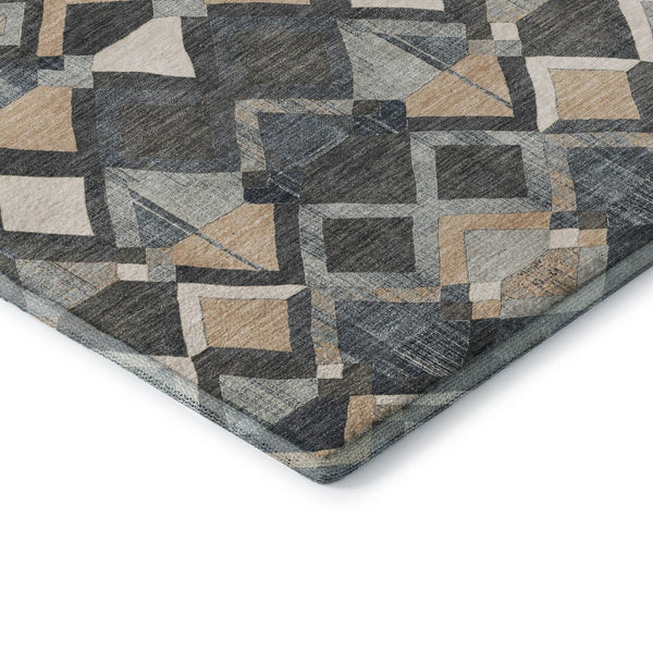 HomeRoots 8' Contemporary Geometric Area Rug in Graphite, Peach & Ivory - Washable, UV Protected & Durable! 692896