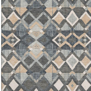 HomeRoots 8' Contemporary Geometric Area Rug in Graphite, Peach & Ivory - Washable, UV Protected & Durable! 692896