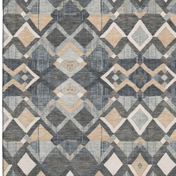 HomeRoots 8' Contemporary Geometric Area Rug in Graphite, Peach & Ivory - Washable, UV Protected & Durable! 692896
