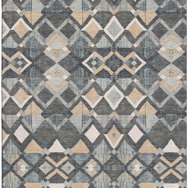 HomeRoots 8' Contemporary Geometric Area Rug in Graphite, Peach & Ivory - Washable, UV Protected & Durable! 692896