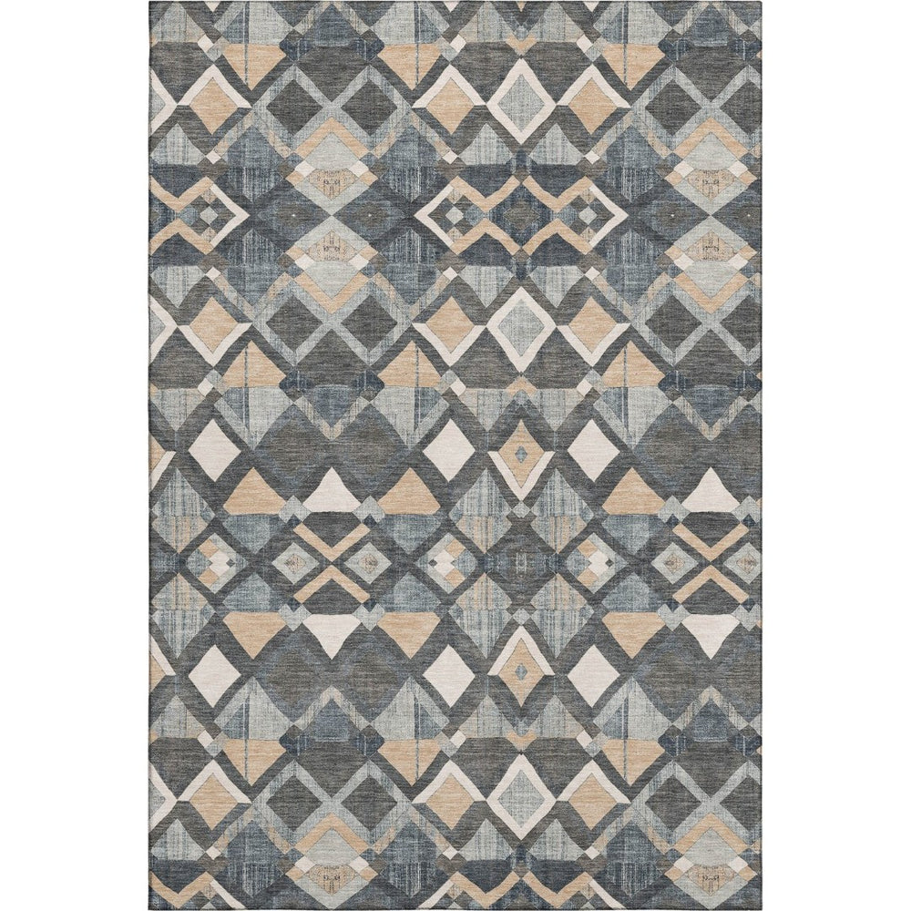 HomeRoots 9' X 12' Washable Graphite Peach Ivory Geometric Area Rug with UV Protection for Busy Homes 692897
