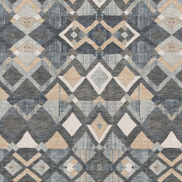 HomeRoots 9' X 12' Washable Graphite Peach Ivory Geometric Area Rug with UV Protection for Busy Homes 692897