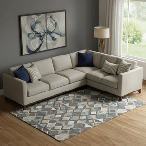 HomeRoots 10' X 14' Graphite Peach Ivory Geometric Area Rug - Stylish, Washable, UV Protected for Any Room 692898