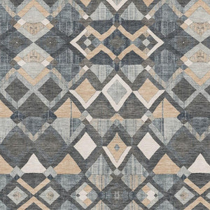 HomeRoots 10' X 14' Graphite Peach Ivory Geometric Area Rug - Stylish, Washable, UV Protected for Any Room 692898