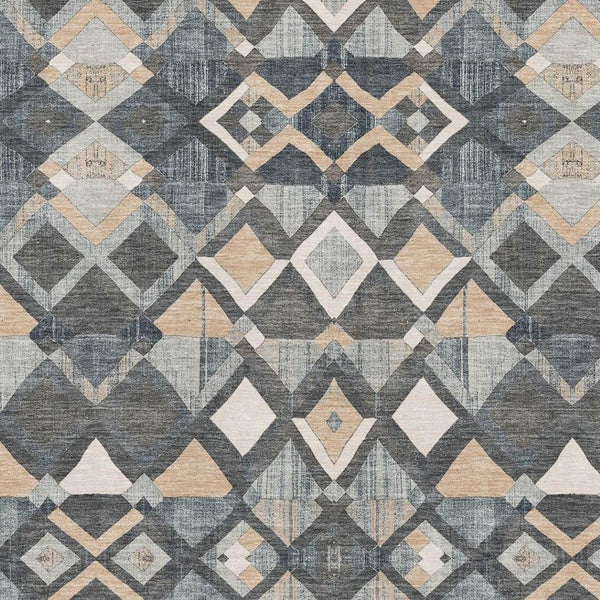 HomeRoots 10' X 14' Graphite Peach Ivory Geometric Area Rug - Stylish, Washable, UV Protected for Any Room 692898