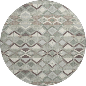 HomeRoots 8' X 8' Sage Ivory Taupe Geometric Round Rug - Washable, UV-Protected, Perfect for High-Traffic Areas 692901