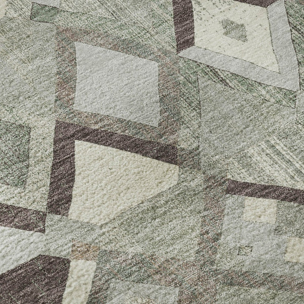 HomeRoots 8' X 8' Sage Ivory Taupe Geometric Round Rug - Washable, UV-Protected, Perfect for High-Traffic Areas 692901