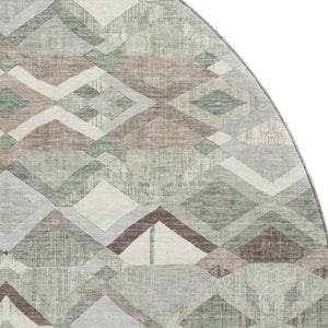 HomeRoots 8' X 8' Sage Ivory Taupe Geometric Round Rug - Washable, UV-Protected, Perfect for High-Traffic Areas 692901