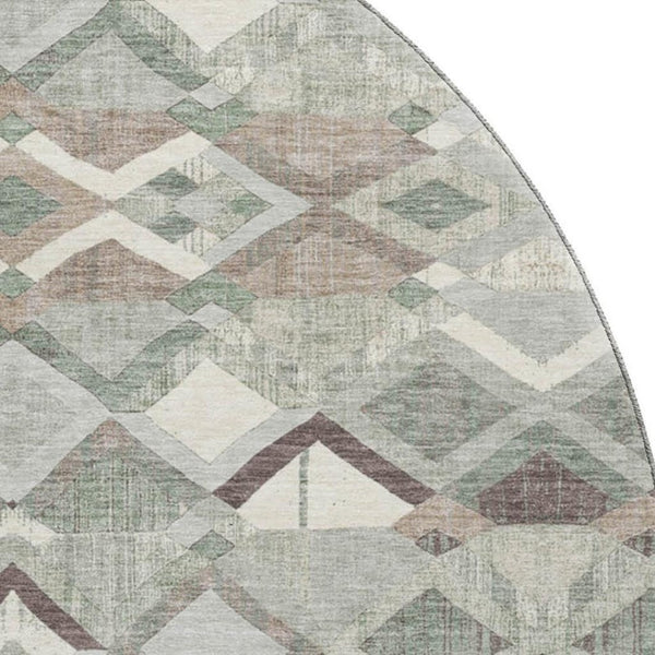 HomeRoots 8' X 8' Sage Ivory Taupe Geometric Round Rug - Washable, UV-Protected, Perfect for High-Traffic Areas 692901