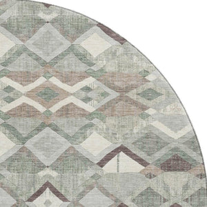 HomeRoots 8' X 8' Sage Ivory Taupe Geometric Round Rug - Washable, UV-Protected, Perfect for High-Traffic Areas 692901