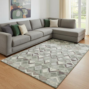 HomeRoots 8' Sage Ivory and Taupe Geometric Area Rug - Washable, UV-Protected, Durable for High-Traffic Spaces 692902