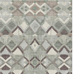 HomeRoots 8' Sage Ivory and Taupe Geometric Area Rug - Washable, UV-Protected, Durable for High-Traffic Spaces 692902