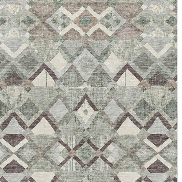 HomeRoots 8' Sage Ivory and Taupe Geometric Area Rug - Washable, UV-Protected, Durable for High-Traffic Spaces 692902