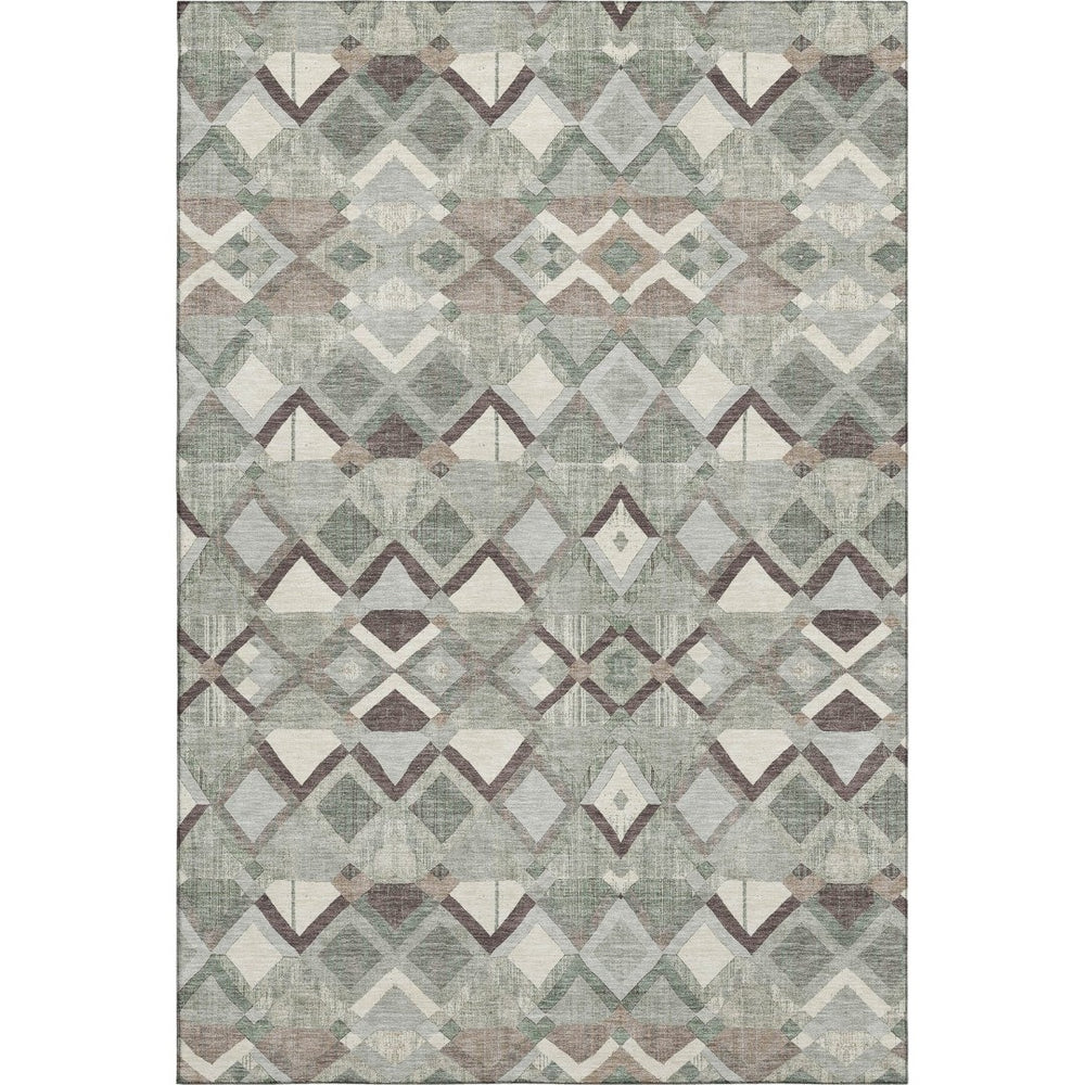 HomeRoots 9' X 12' Stylish Sage Ivory Taupe Geometric Area Rug - Washable, UV Protected, Durable for Any Space 692903