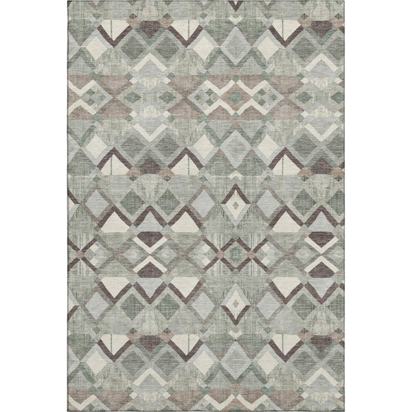 HomeRoots 9' X 12' Stylish Sage Ivory Taupe Geometric Area Rug - Washable, UV Protected, Durable for Any Space 692903