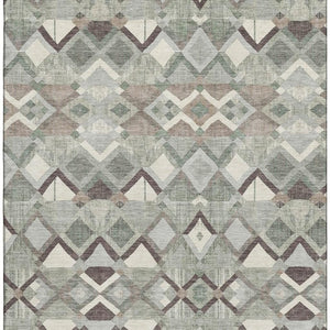 HomeRoots 9' X 12' Stylish Sage Ivory Taupe Geometric Area Rug - Washable, UV Protected, Durable for Any Space 692903